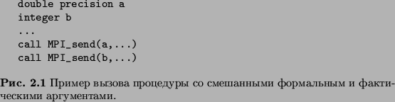 \begin{figure}\begin{verbatim}double precision a
integer b
...
call MPI_se...
...     
 .}
\end{figure}